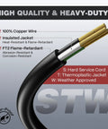 Heavy Duty 50 Foot Welder Extension Cord 40 Amp 8 AWG NEMA 6 50 3 Prong Heat Resistant showing copper wire and insulation