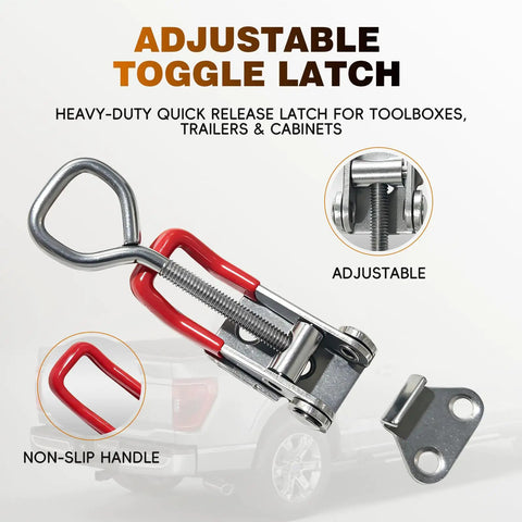 Heavy Duty Stainless Steel Toggle Latch Clamp Set 2 Pack Adjustable Pull Hasp Latches, Rustproof 304 Stainless Steel