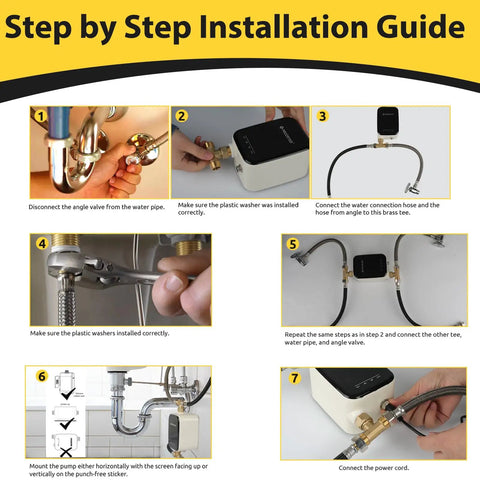 Step by step installation guide for Straight Up Instant Hot Water Recirculating Pump Kit with digital thermostat under sink.