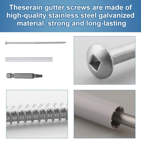 15 Pack Tough As Nails Gutter Screws With Plastic Ferrule Caps And Driving Tool 7 Inch Rain Downspout Fasteners For Secure Exterior Roofline Drainage Setup Rock Solid No Sweat Home Repair Kit Grayish White