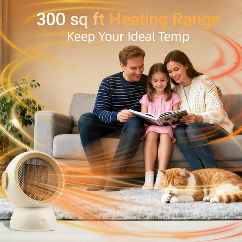 Family enjoying warmth with Tiny But Mighty Ceramic Space Heater With 1200W Quick Heat Two Modes Ultra Quiet Personal Heater.