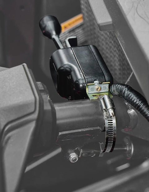 Close-up of Universal UTV Turn Signal Column Switch with 110D horn mounted on a vehicle column for golf cart or UTV use.