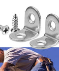 Rock Solid L Corner Brackets 100 Pack Stainless Steel With Screws For Wood Furniture Cabinets And Shelves close-up of brackets and screws.