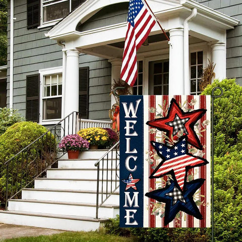 Patriotic Fourth Of July Garden Flag Burlap 12x18 Double Sided Stars And Stripes Yard Outdoor Decor for Independence Day Celebrations.