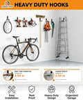 Top Shelf Garage Wall Hooks 3 Pack Heavy Duty Steel Square Storage Rack Built Like A Tank To Hang Your Bikes And Yard Gear Without Any Stress Or Extra Work Today on a white wall with tools and a bike.