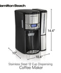 One Press Programmable Dispensing Coffee Maker No Carafe For Fresh Coffee On Demand 12 Cup Capacity 60 Oz Removable Reservoir Black And Stainless Keeps Coffee Hot For Hours.