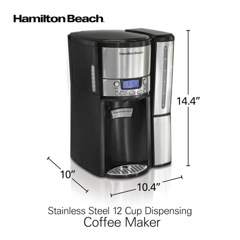 One Press Programmable Dispensing Coffee Maker No Carafe For Fresh Coffee On Demand 12 Cup Capacity 60 Oz Removable Reservoir Black And Stainless Keeps Coffee Hot For Hours.
