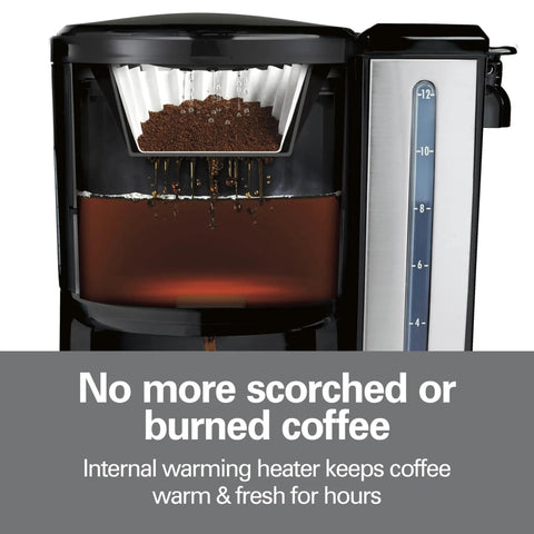 One Press Programmable Dispensing Coffee Maker No Carafe For Fresh Coffee On Demand 12 Cup Capacity, showing internal brewing system.