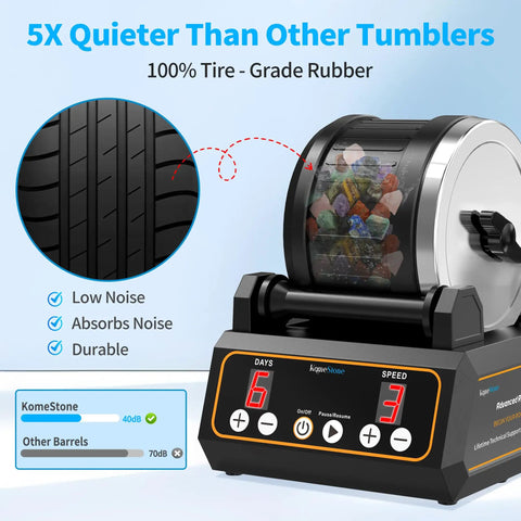 Rock Tumbler Kit With Quiet 2.5Lb Rubber Barrel Rotary Polisher Three Speeds Nine Day Timer With Memory Function on display