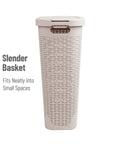 Slim Laundry Hamper With Lid, 40L Capacity Clothes Basket, Narrow Tapered Design For Tight Spaces, Ventilated Cutout Pattern