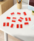 12 Pieces Self Adhesive Clear Acrylic Hinges Set For Glass Cabinets Displays And Craft Projects, shown on desk.