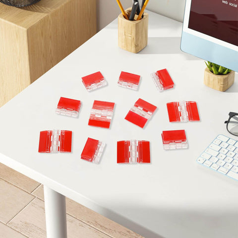 12 Pieces Self Adhesive Clear Acrylic Hinges Set For Glass Cabinets Displays And Craft Projects, shown on desk.
