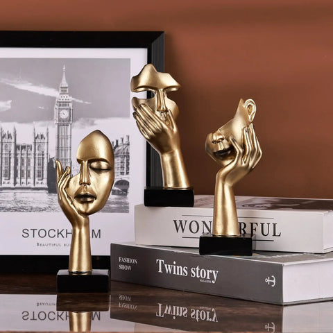 Three Piece Thinker Statue Set Black Gold Modern Home Decor Abstract Figurines For Shelves Living Room Coffee Table And Office Desk