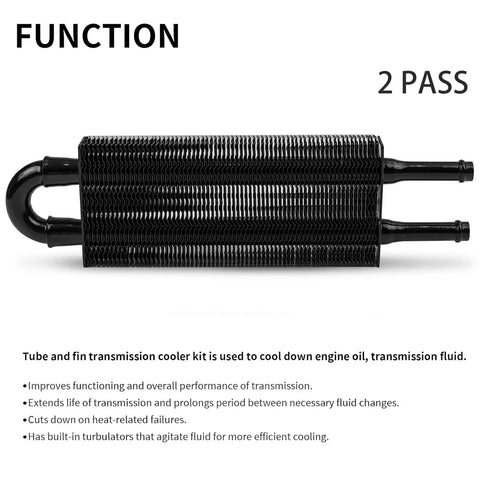 Universal 2 Pass Tube And Fin Transmission Cooler Kit 5/16 Inch Aluminum Black Power Steering Cooler For Auto Transmissions