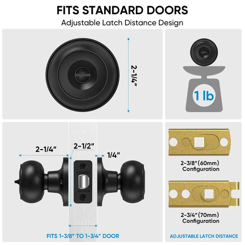 Round Door Knob Set With Deadbolt And Privacy Lock Matte Black Ball Style Door Handles for indoor doors fitting guide