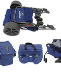 Beach Cart With Big Sand Wheels For Easy Sand Haul, folded view with cooler bag, showing large PP wheels and storage compartments.