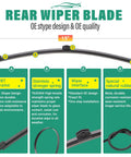 Diagram of rear wiper blade features for Audi Windshield Wiper Blades Replacement Set Of 3 Front And Rear Fits 2018 2025 Q5 SQ5 Q5 PHEV