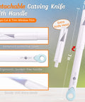 Detachable knife for 4 Piece Window Film Kit For Privacy And Tinting Easy Peasy Install On Glass And Car Windows, includes extra blade.