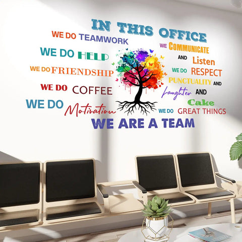 Office Wall Decals Inspirational Quotes Peel And Stick Motivational Stickers For Workspace Boss Vibes Positive Sayings Waterproof Vinyl With Two Sizes 5 Pack Teamwork Motivation Decor on white wall above office chairs