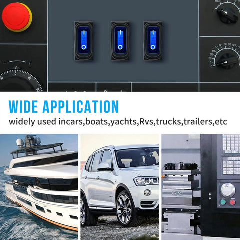 12V Waterproof Rocker Switch Five Pack with Three 20 CM Detachable Wires SPST Three Pin On Off Toggle, boat, car, RV use