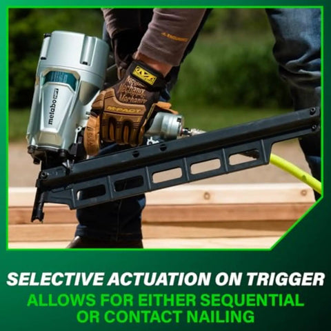 Pro Preferred Framing Nailer for Fast Reliable Pneumatic Power for Flooring Roof Decking with Selective Trigger in Use