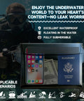 Two Pack Waterproof Phone Pouch With Adjustable Belt And Floating Design shown underwater with phone, passport, money inside.