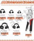 56 Pieces Nylon Hose Clamps Set In 5 Sizes Double Snap Grip Heavy Duty Ratcheting Clamps with Snap Fastener Tool dimensions