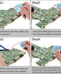 Step-by-step use of 4 In 1 Desoldering Kit For DIY Electronics With Vacuum Pump, Spare Nozzle, Solder Sucker on PCB.