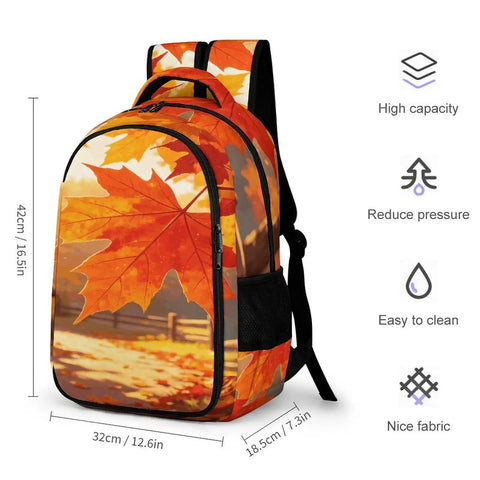 Warm Fall Maple Landscape Backpack For Men And Women, Unisex Large Capacity Daypack with autumn leaf design and sturdy zipper