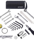 Compact Motorcycle Repair Tool Kit For Harley Davidson Riders with open end wrenches, pliers, screwdriver, and sockets