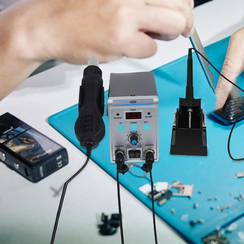 High Power Display Soldering Station Kit with fast heating hot air rework tool used for precise PCB electronics repair.
