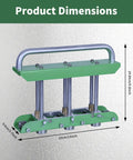 Sheet Metal Bending Tool For 0-90 Degree Bends In Steel, Aluminum, And Copper with dimensions shown, green handle and rollers