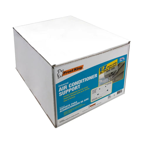Box packaging of No Tools Tubular Air Conditioner Bracket For Inside Mount, Universal Bracket, supports up to 100 lbs.