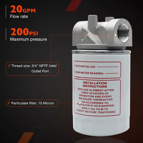 Heavy Duty Hydraulic Oil Filter Assembly 10 Micron For Petroleum Fluids Three Quarters Inch NPT Return Line Filter Housing