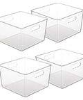 Extra Large Clear Plastic Storage Bins 4 Pack 11x11 Cube Organizer Squares With Handles for Pantry Closet Kitchen Bathroom