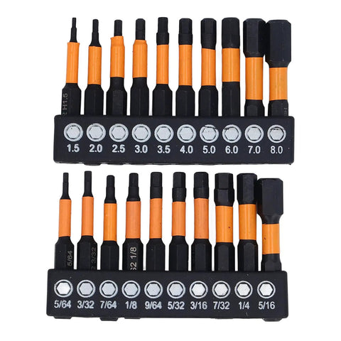 Badafaci 20-Piece Impact Driver Bit Set With Magnetic Hex Shank Made From Heavy Duty S2 Steel For Wood Metal And PVC Projects In Home Repair Jobs Or Garage Work Comes With Handy Storage case. 20-piece S2 steel bit set in storage case, metric and imperial sizes