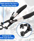 Toolwiz hose clamp pliers set with rotating tip, black, for flat-type or ring-type hose clamps
