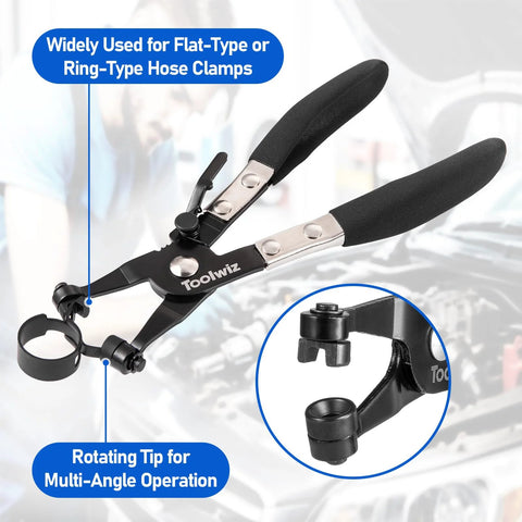 Toolwiz hose clamp pliers set with rotating tip, black, for flat-type or ring-type hose clamps