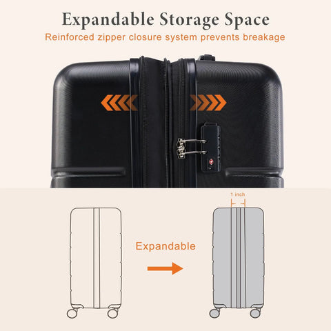 Expandable lightweight spinner carry on luggage with TSA lock