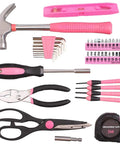Pink 39-Piece General Home Tool Set With Portable Toolbox Case, Your DIY Must-Have Hand Tools Kit, Includes Tape Measure, Claw Hammer, Slip Joint Pliers, Level Ruler, And More For Quick Home Repairs