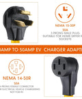 NEMA 10-30P 3 prong male plug and NEMA 14-50R 4 prong female connector for charging, 25 Foot Nema 10-30P To 14-50R EV Charger Cord Straight Up Tough Dryer Outlet Adapter Hella Flexible Level 2 Electric Vehicle Charging Cable Plug And Go Charging Solution.