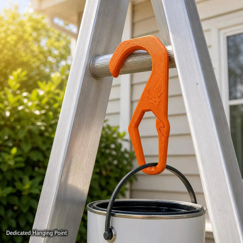Orange Ladder Hook For Wall Painting And Home Maintenance Hang Paint Cans And Small Tools On A Ladder Rung With A Curved Top Over The Rung And A Lower Opening For Quick DIY Fixes And Clean Worksite Organization on aluminum ladder with paint can