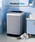 Fully Automatic Portable Washing Machine With 20 Pound Capacity And Ten Custom Wash Programs, Compact Apartment Laundry Station beside a cat.