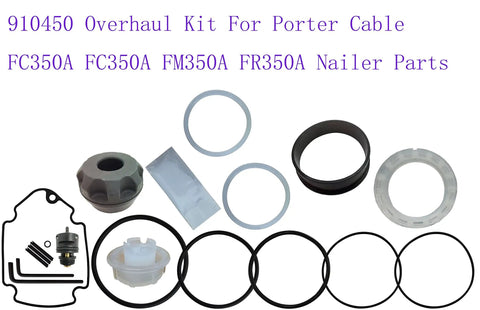 Overhaul Kit 910450 for FC350A FM350A FR350A Nailer with parts and seals shown on white background.