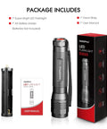 Beast Bright LED Flashlight S3000 1600 Lumen with packaging, battery holder, strap, and manual