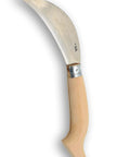 Compact Folding Garden Sickle 12 Inch Hand Weeder with serrated blade for lawn and garden care, wooden handle, side view