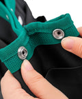 Close-up of snap closures on Heavy Duty Garden Tool Tote With Molded Bottom And 10 Pockets Reinforced Go To Workhorse Tool Bag