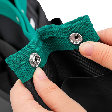Close-up of snap closures on Heavy Duty Garden Tool Tote With Molded Bottom And 10 Pockets Reinforced Go To Workhorse Tool Bag