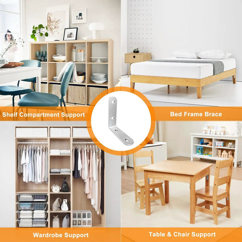40 Pcs L Bracket Corner Brace Set Stainless Steel 2 Inch 50mm x 50mm supporting shelves, bed frame, wardrobe, and furniture