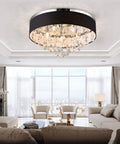 Flush Mount Ceiling Light Fixture 19.5 Inches Black Crystal Chandelier in luxurious living room with modern design